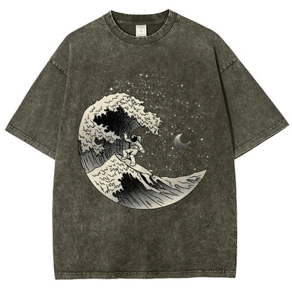 Astronaut Surfing Kanagawa Wave by Tobe Fonseca Vintage Distressed T-shirt