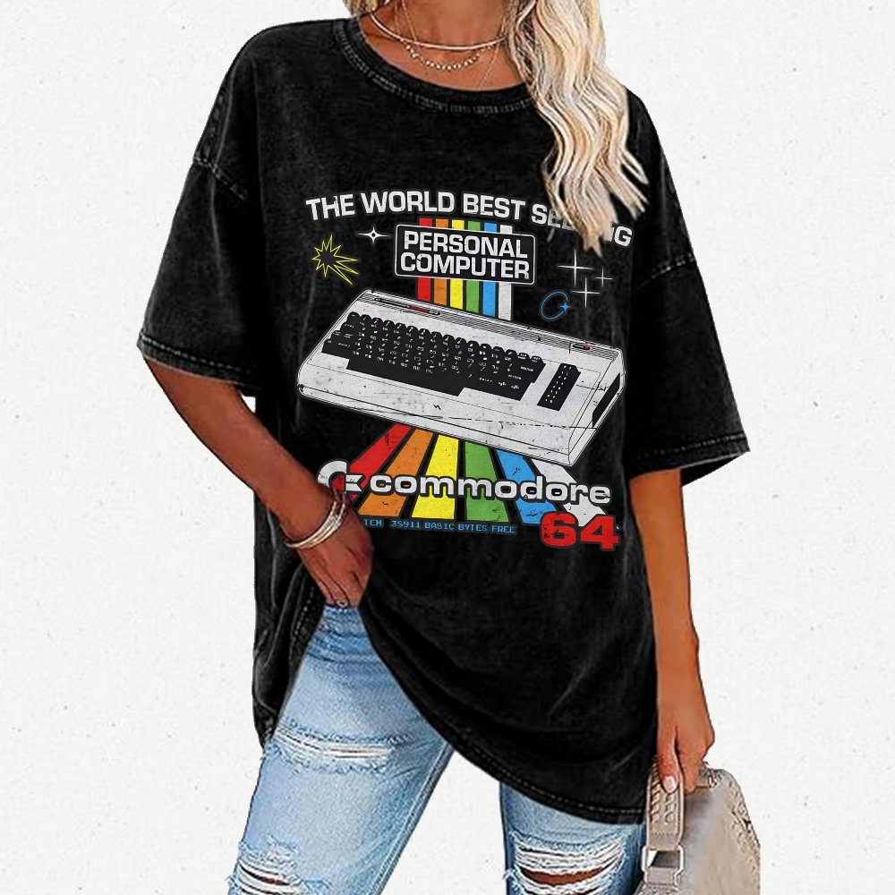 Retro Games Commodore 64 Personal Computer Vintage Distressed T-shirt