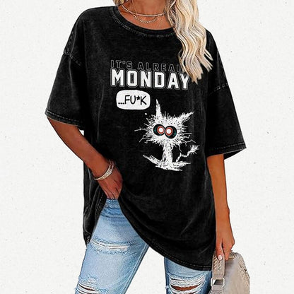 Monday Funny Cat Vintage Distressed T-shirt