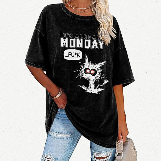 Monday Funny Cat Vintage Distressed T-shirt