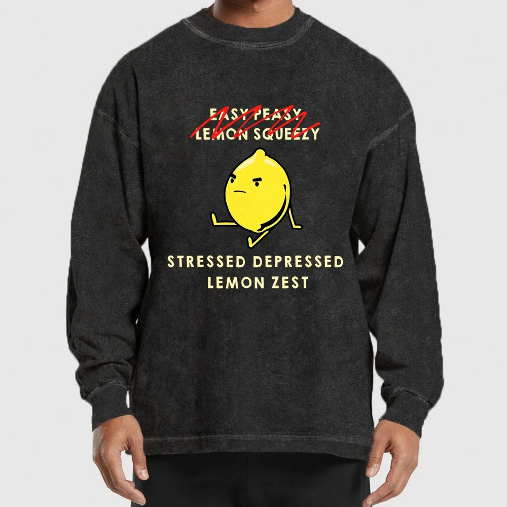 Stressed Depressed Lemon Zest Washed Long Sleeve Tee