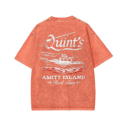 Captain's Shark Fishing Front And Back Printing Washed T-shirt