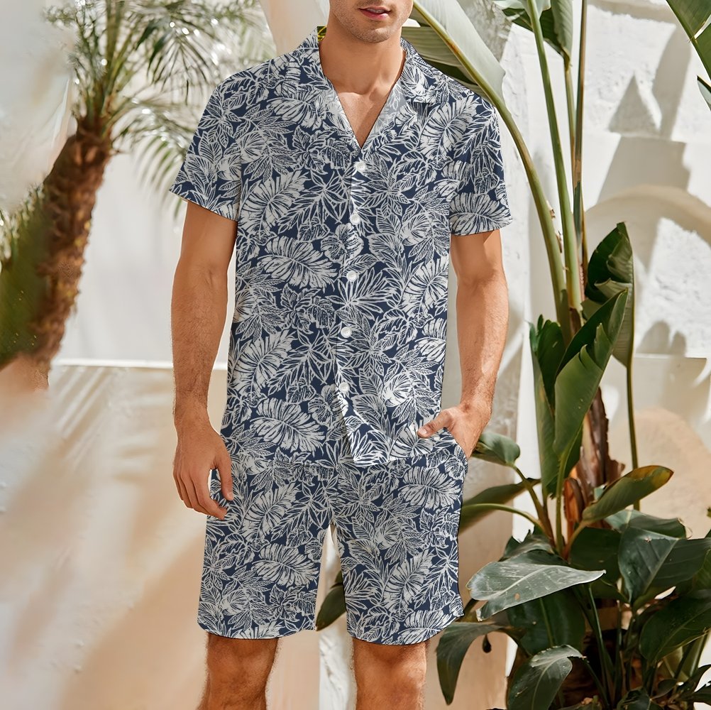 Leaf Print Hawaiian Shirt Set