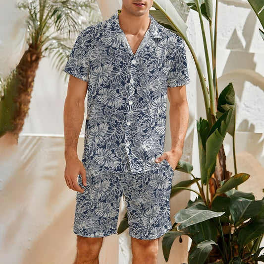 Leaf Print Hawaiian Shirt Set