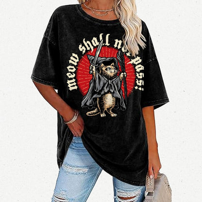 Meow Shall Not Pass Vintage Distressed T-shirt