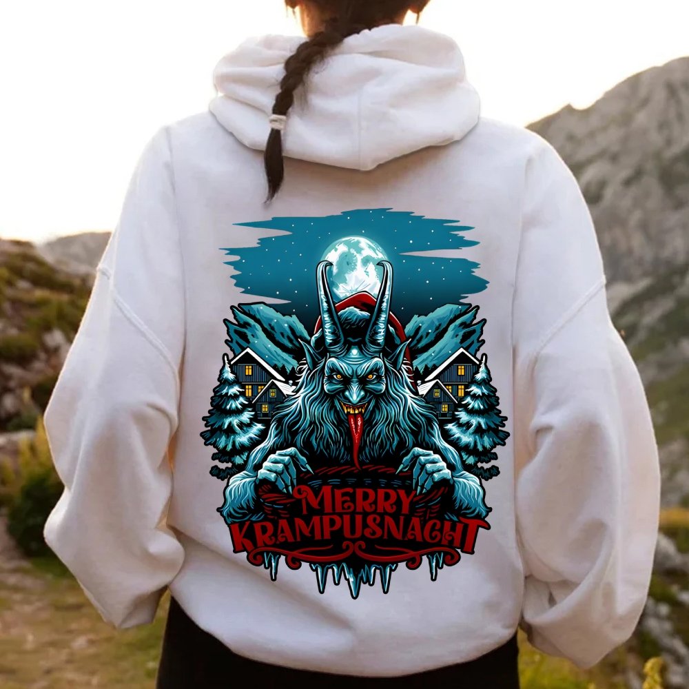 Merry Krampusnacht Printed Back Unisex Cotton Hoodie