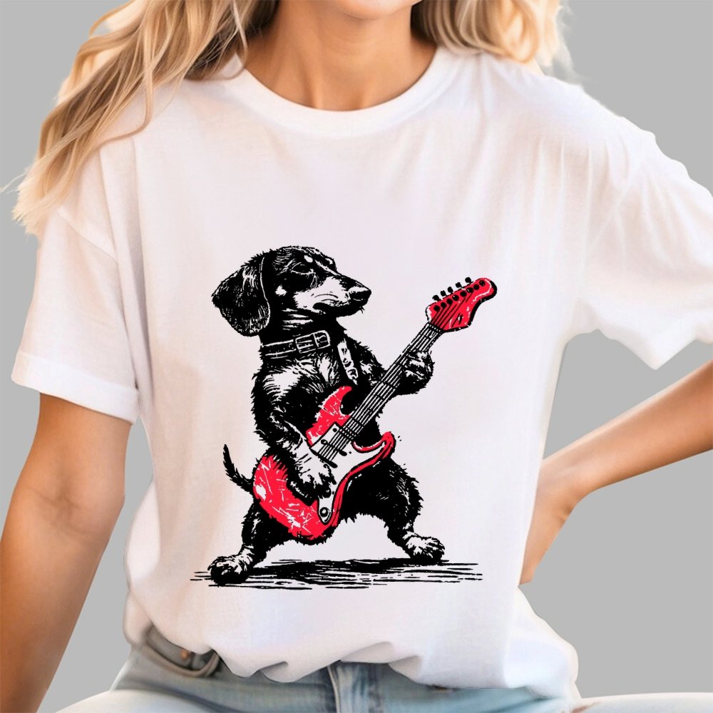 Dachshund Weenie Playing Guitar Geek T-Shirt