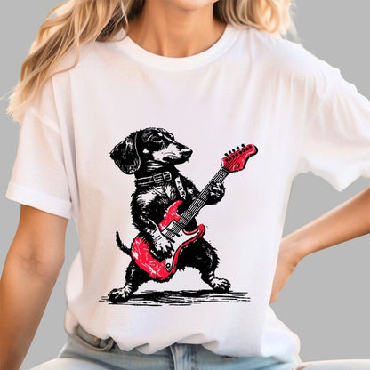 Dachshund Weenie Playing Guitar Geek T-Shirt
