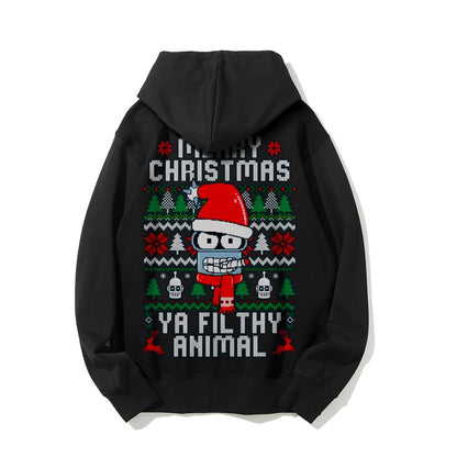 Merry Christmas Ya Filthy Animal Printed Back Cotton Hoodie