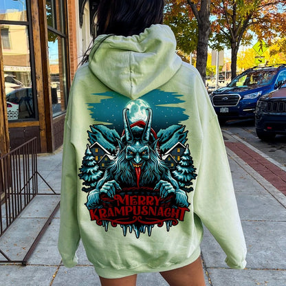 Merry Krampusnacht Printed Back Unisex Cotton Hoodie