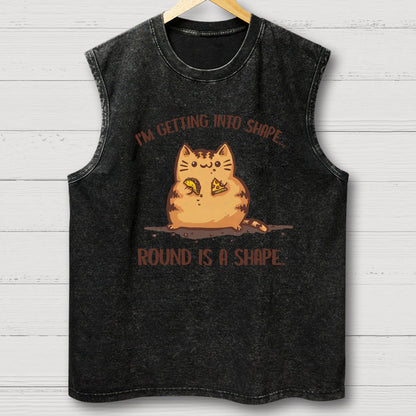 Round is a Shape Vintage Distressed Washed Tank