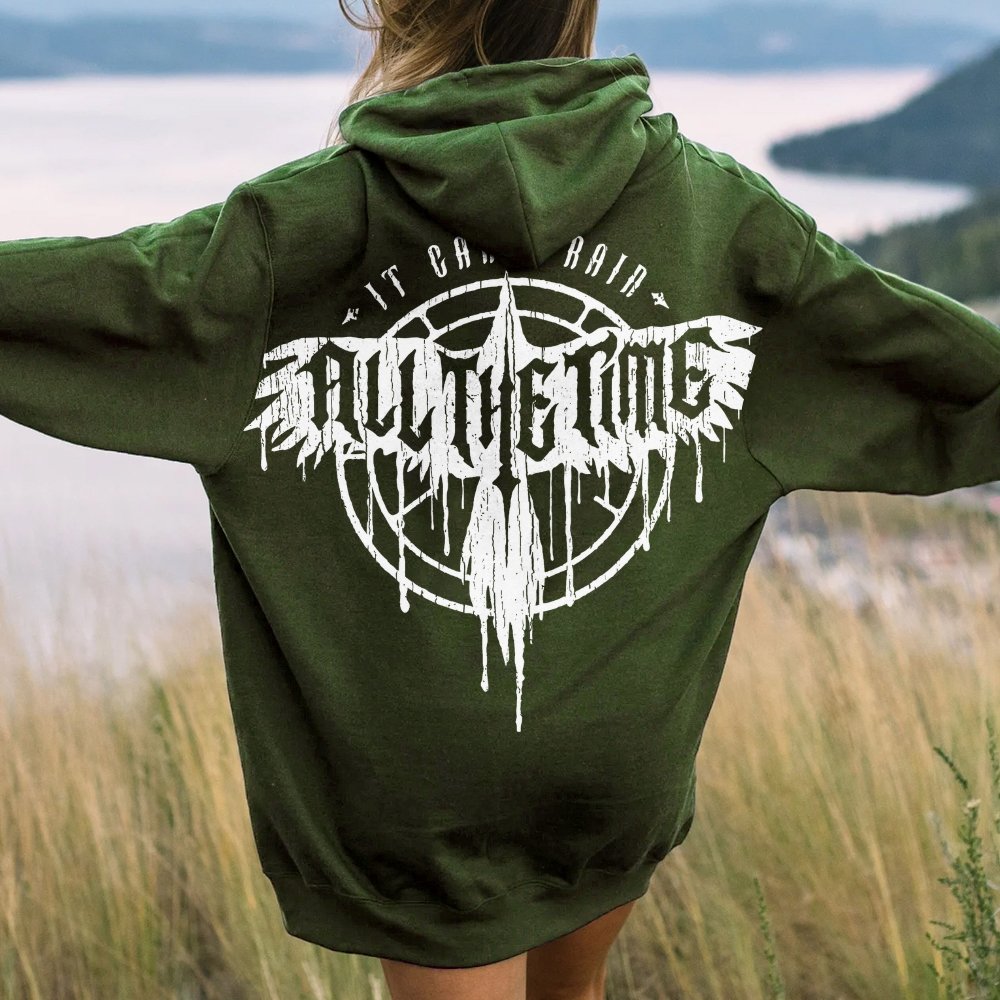 It Can't Rain All The Time Nerd Printed Back Cotton Hoodie