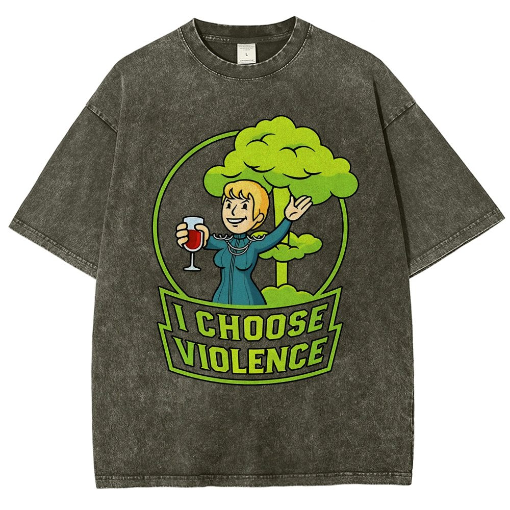 I Choose Violence & Green Atomic Vintage Distressed T-shirt
