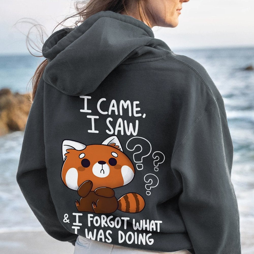 Forgetful Red Panda Printed Back Unisex Cotton Hoodie