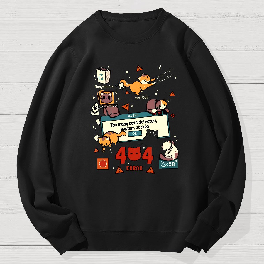 Too Many Cats 404 Alert Geek Cotton Sweatshirt