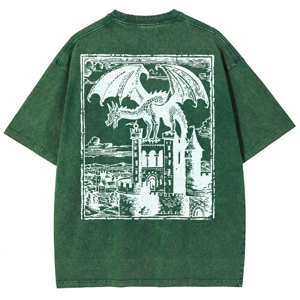 Dragon Vintage Dark Art Graphic Washed T-Shirt