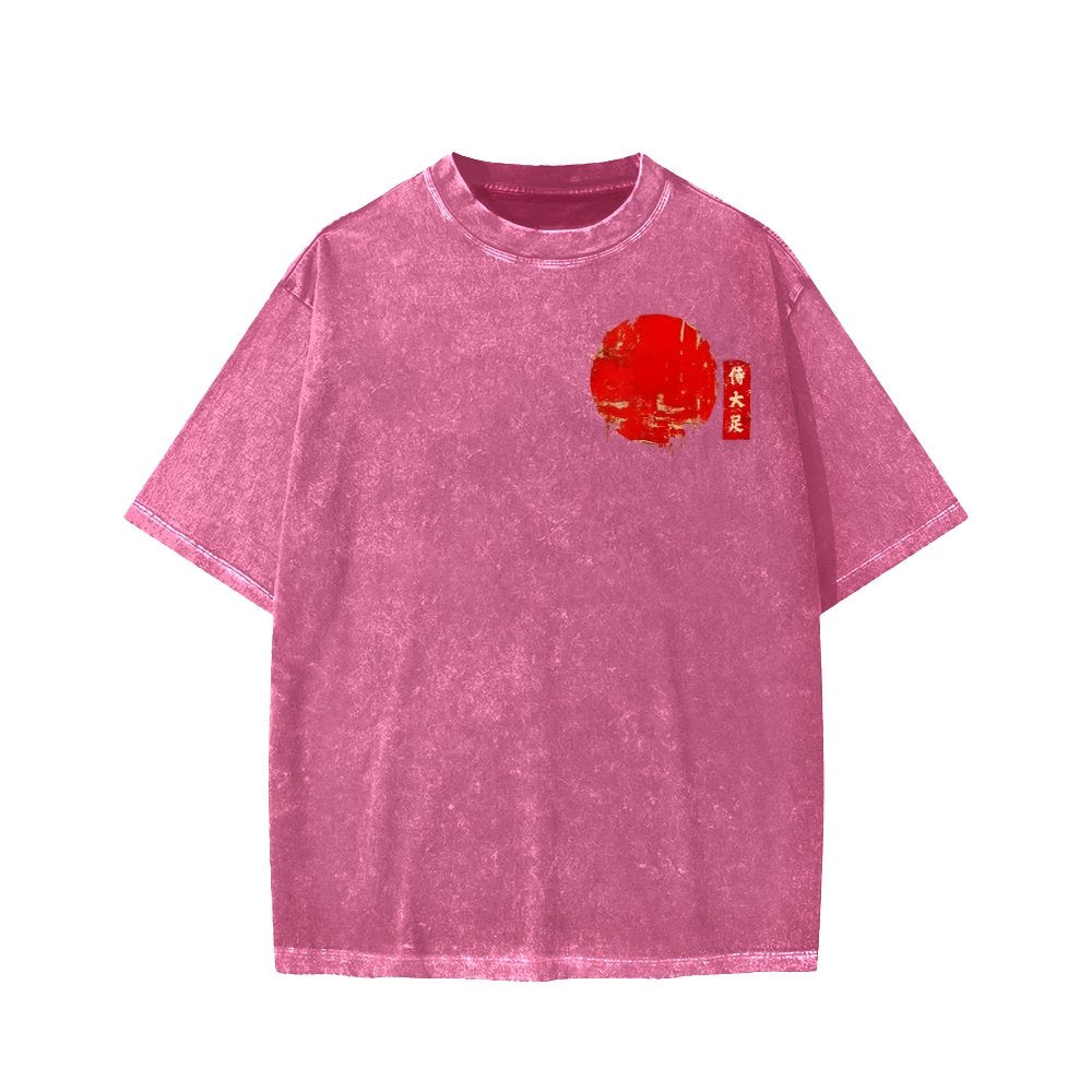 Funny Samurai Ukiyo-e Vintage Graphic Washed T-shirt