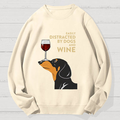 Easily Distracted By Dogs And Wine Geek Cotton Sweatshirt