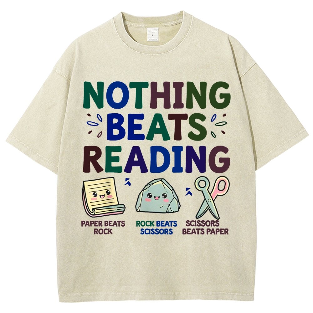Nothing Beats Reading Librarian Book Bookworm Vintage Distressed T-shirt