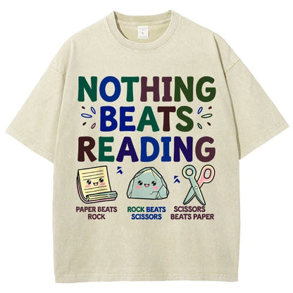 Nothing Beats Reading Librarian Book Bookworm Vintage Distressed T-shirt