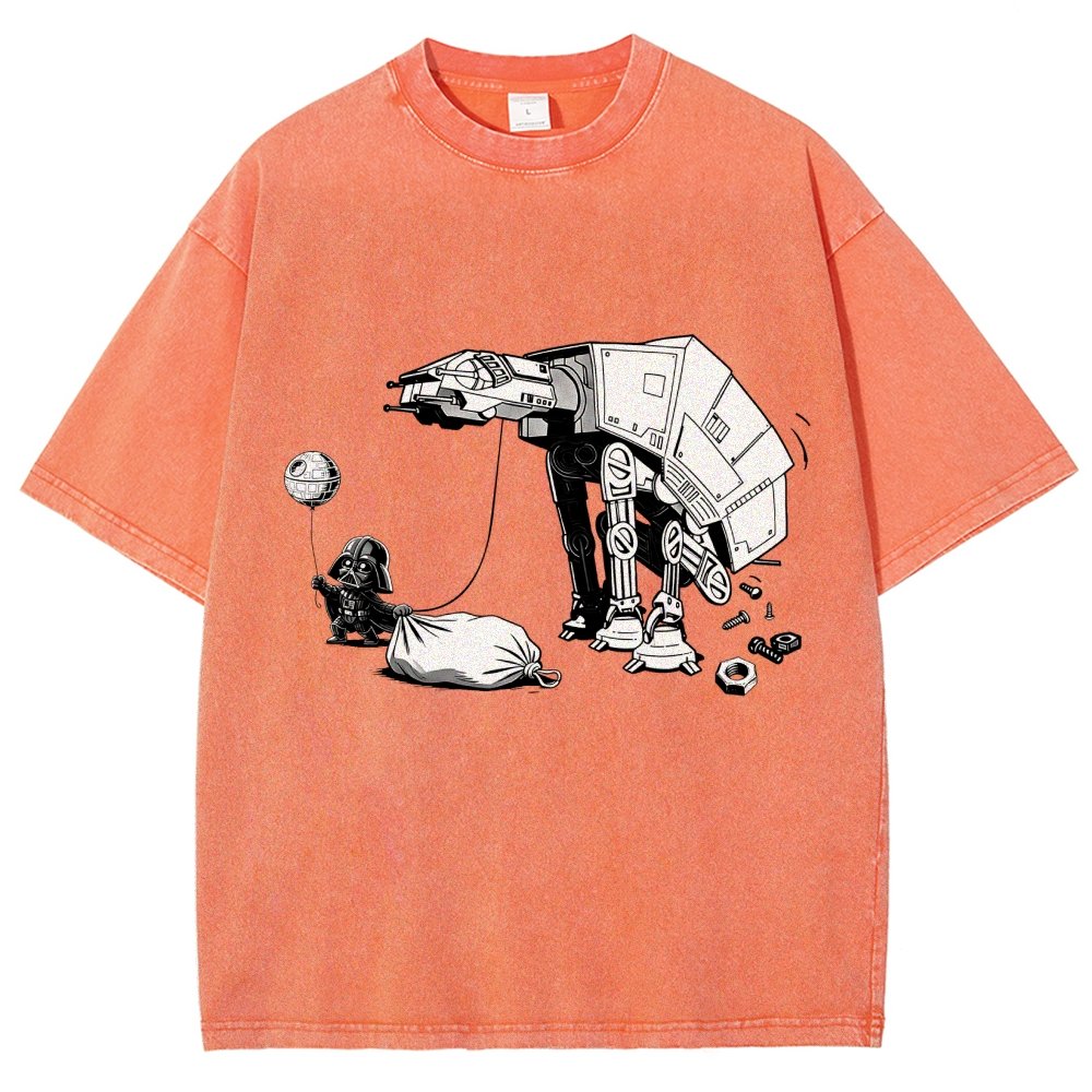 Picking Up Feces With A Huge Poop Bag Empire Robot Dog-Planet Battles Vintage Distressed T-shirt