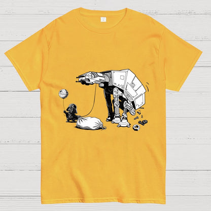 Picking Up Feces With A Huge Poop Bag Empire Robot Dog-Planet Battles Geek T-Shirt
