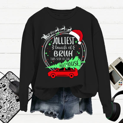 Jolliest Bunch Of Bruh Christmas Cotton Pullover Sweatshirt