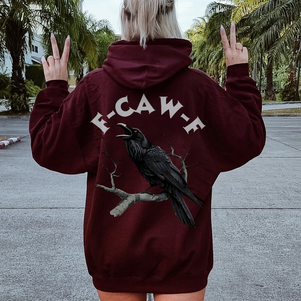 F-Caw-F Funny Crow Printed Back Unisex Cotton Hoodie