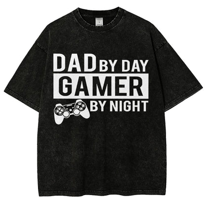 Dad By Day Gamer By Night Vintage Distressed T-shirt
