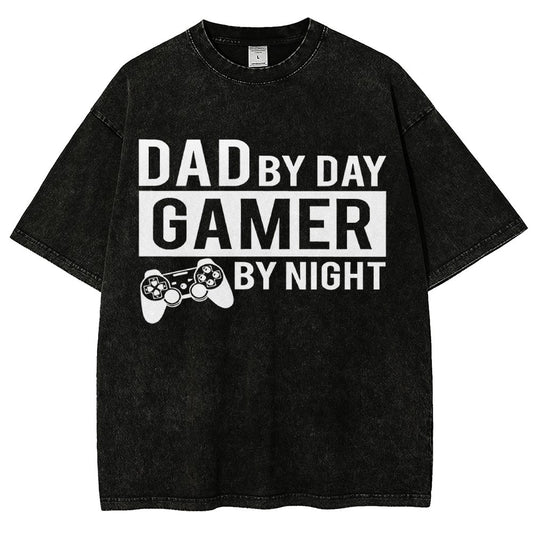 Dad By Day Gamer By Night Vintage Distressed T-shirt