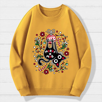 Christmas Cat Butt Geek Cotton Sweatshirt