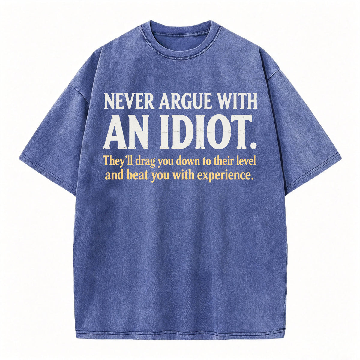 Never Argue With an Idiot — Funny Sarcastic Washed Graphic T-Shirt