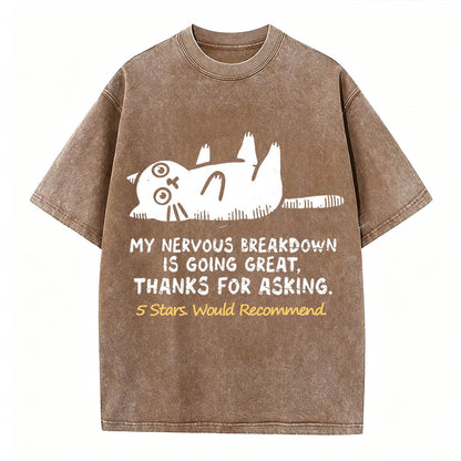 My Nervous Breakdown Is Going Great Thanks For Asking Funny Cat Vintage Washed Graphic Tee