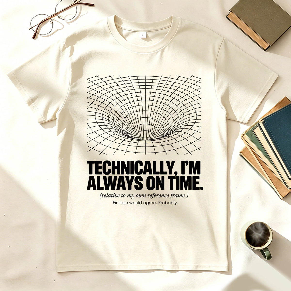 Technically I'm Always On Time Funny Physics Relativity Graphic Tee