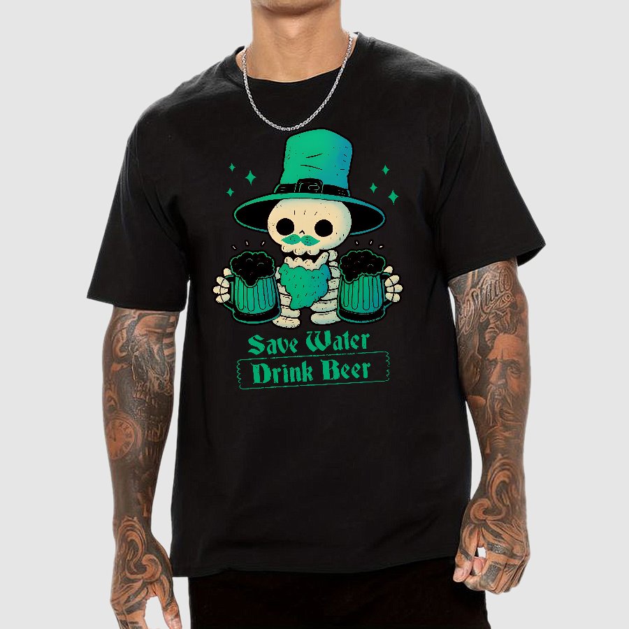 Skeleton St Patrick drinks Beer Geek T-Shirt