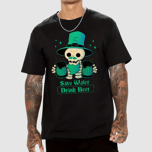 Skeleton St Patrick drinks Beer Geek T-Shirt