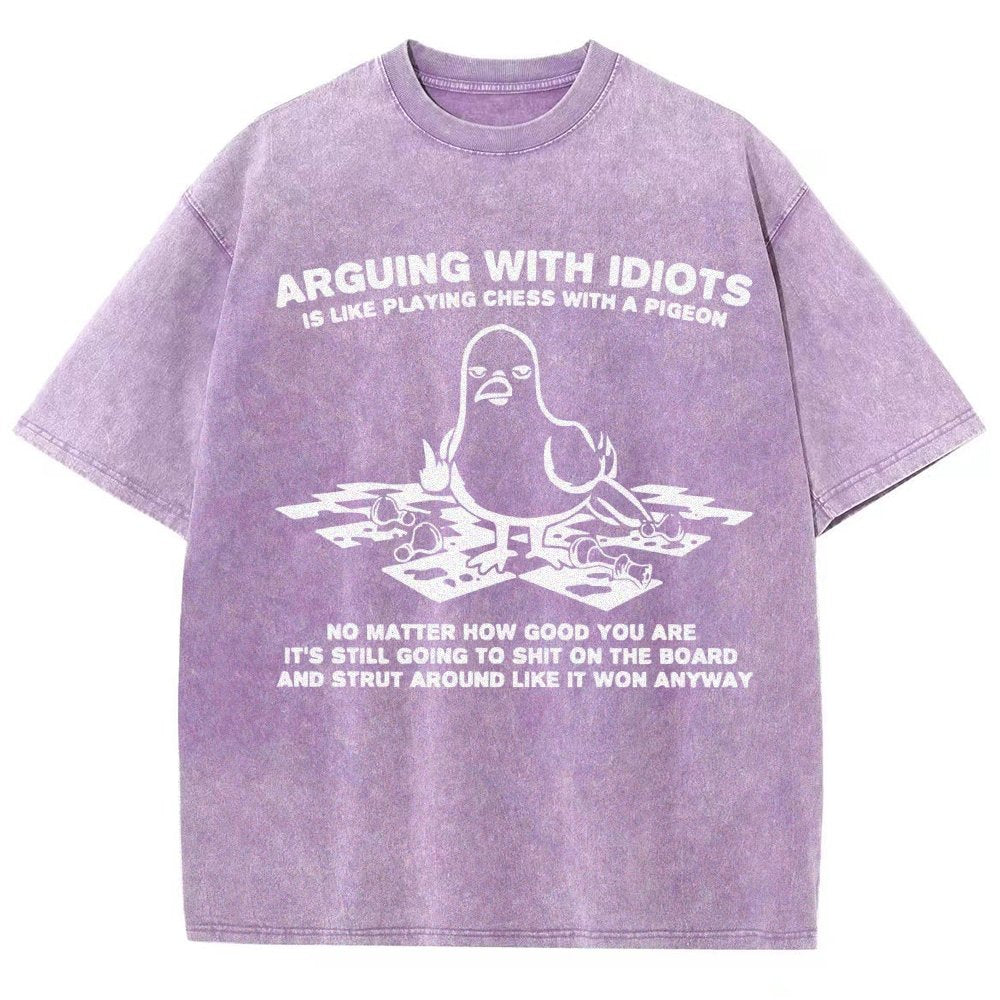 Arguing With Idiots Is Like Playing Chess With A Pigeon Vintage Distressed T-shirt