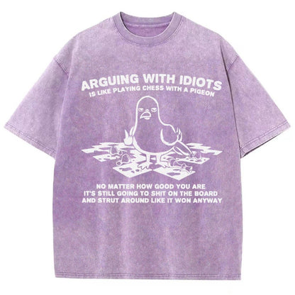 Arguing With Idiots Is Like Playing Chess With A Pigeon Vintage Distressed T-shirt