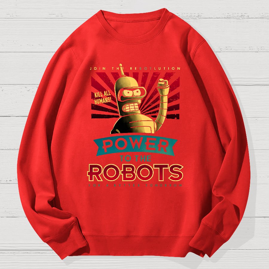 Power To The Robots Geek Cotton Sweatshirt