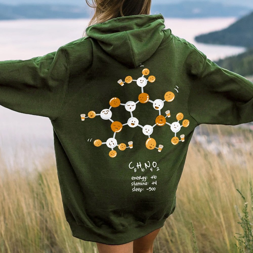 Caffeine Power Up Printed Back Unisex Cotton Hoodie