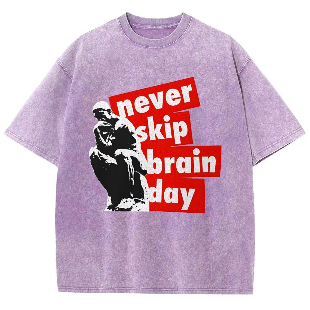 Never Skip Brain Day Vintage Distressed T-shirt
