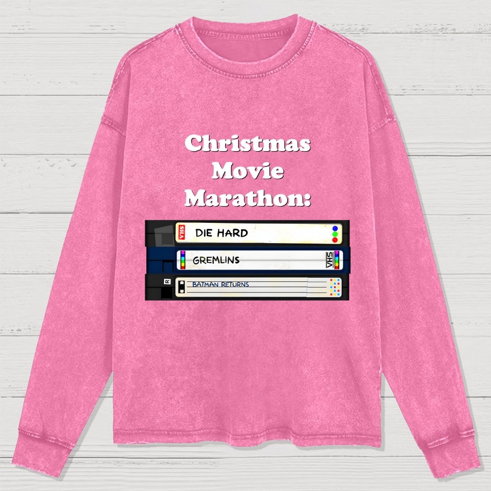 Christmas Movie Marathon Washed Long Sleeve Tee
