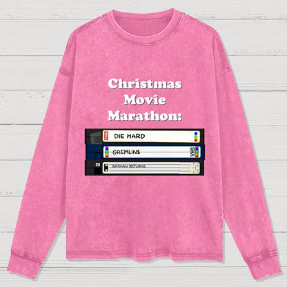 Christmas Movie Marathon Washed Long Sleeve Tee