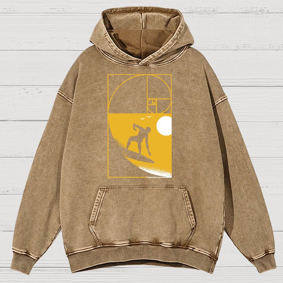 Golden Spiral Wave Geek Vintage Distressed Hoodie