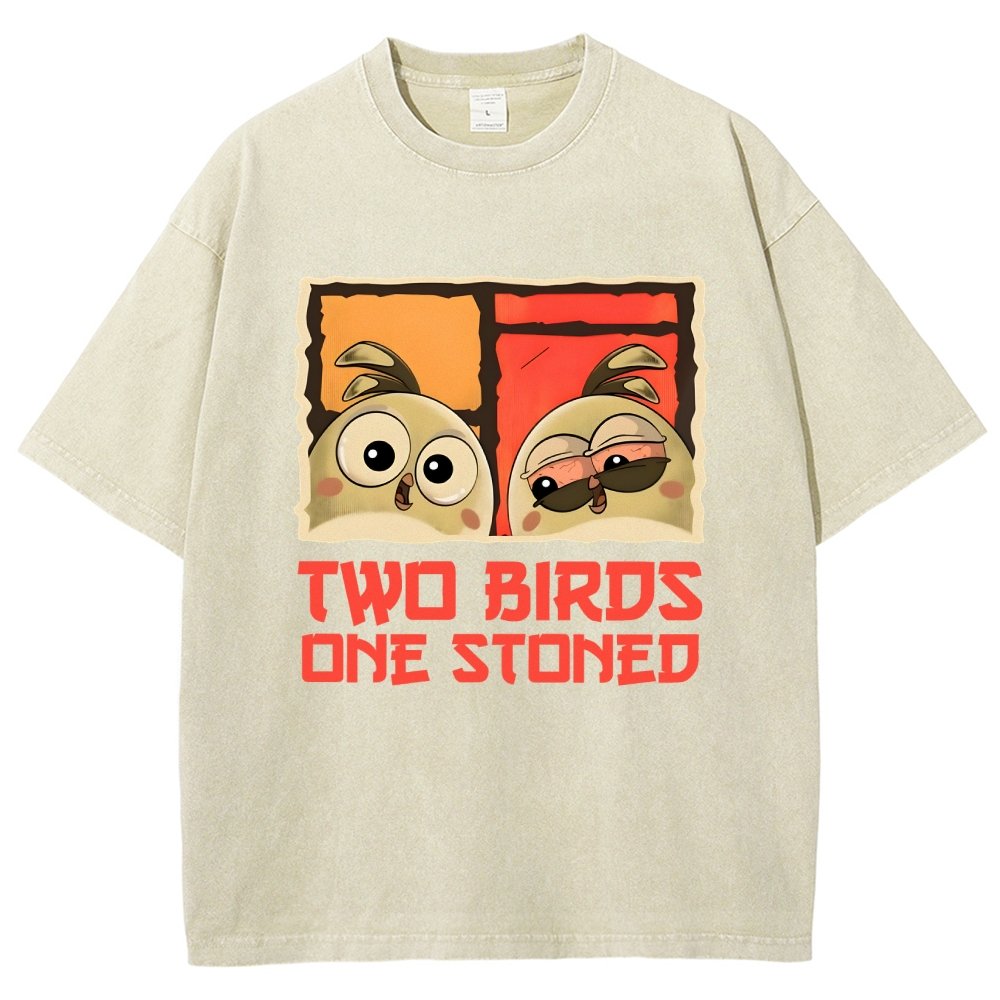 Two Birds One Stoned Vintage Distressed T-shirt