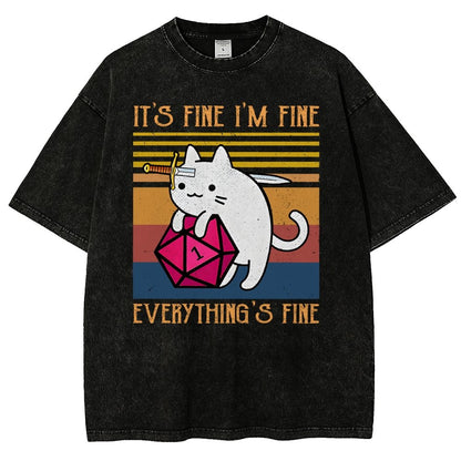 Cat It's Fine I'm Fine Everything's Fine Vintage Distressed T-shirt