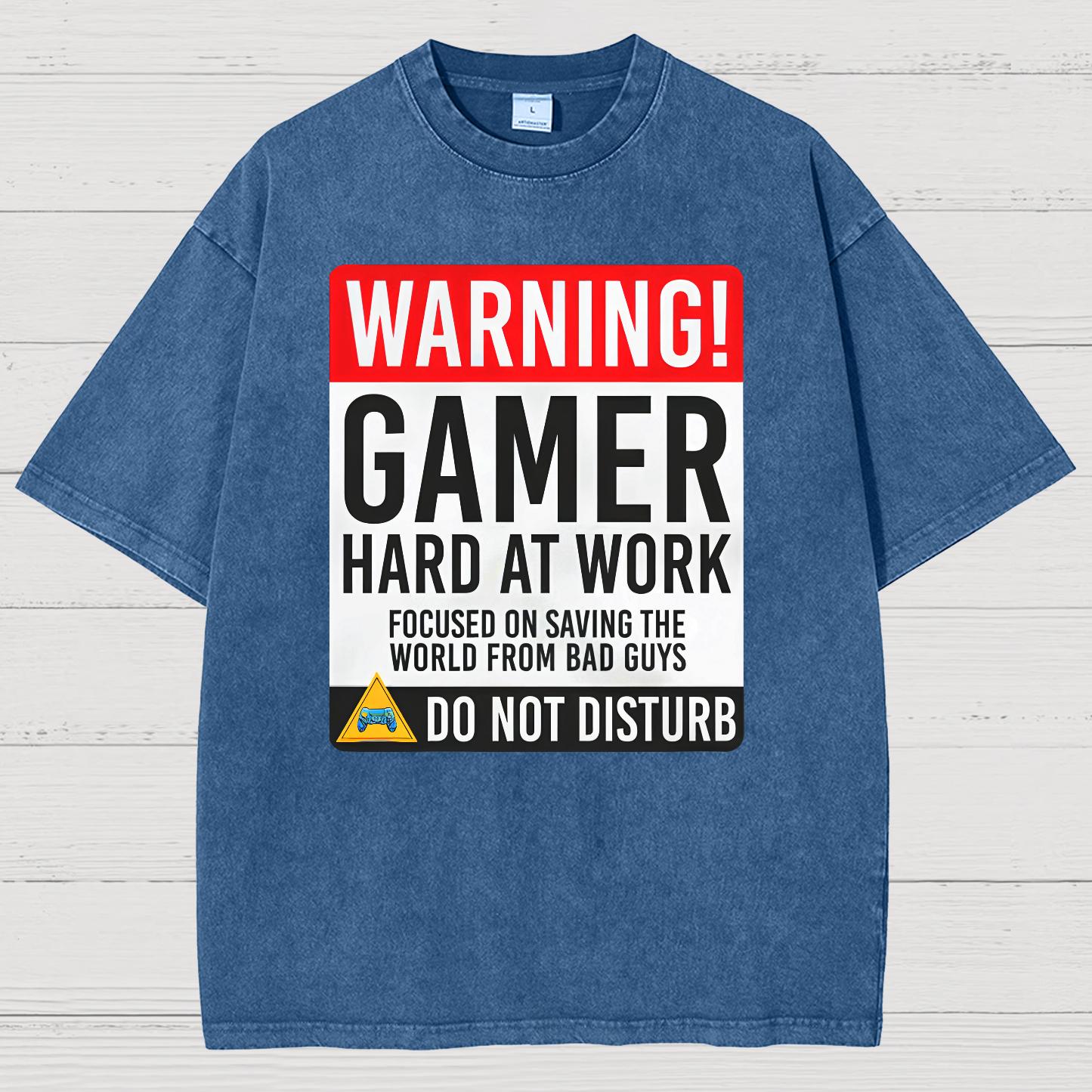 Warning Gamer Hard At Work - Geek Gamer Vintage Distressed T-shirt