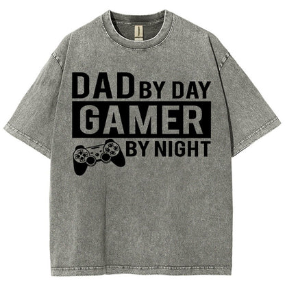 Dad By Day Gamer By Night Vintage Distressed T-shirt