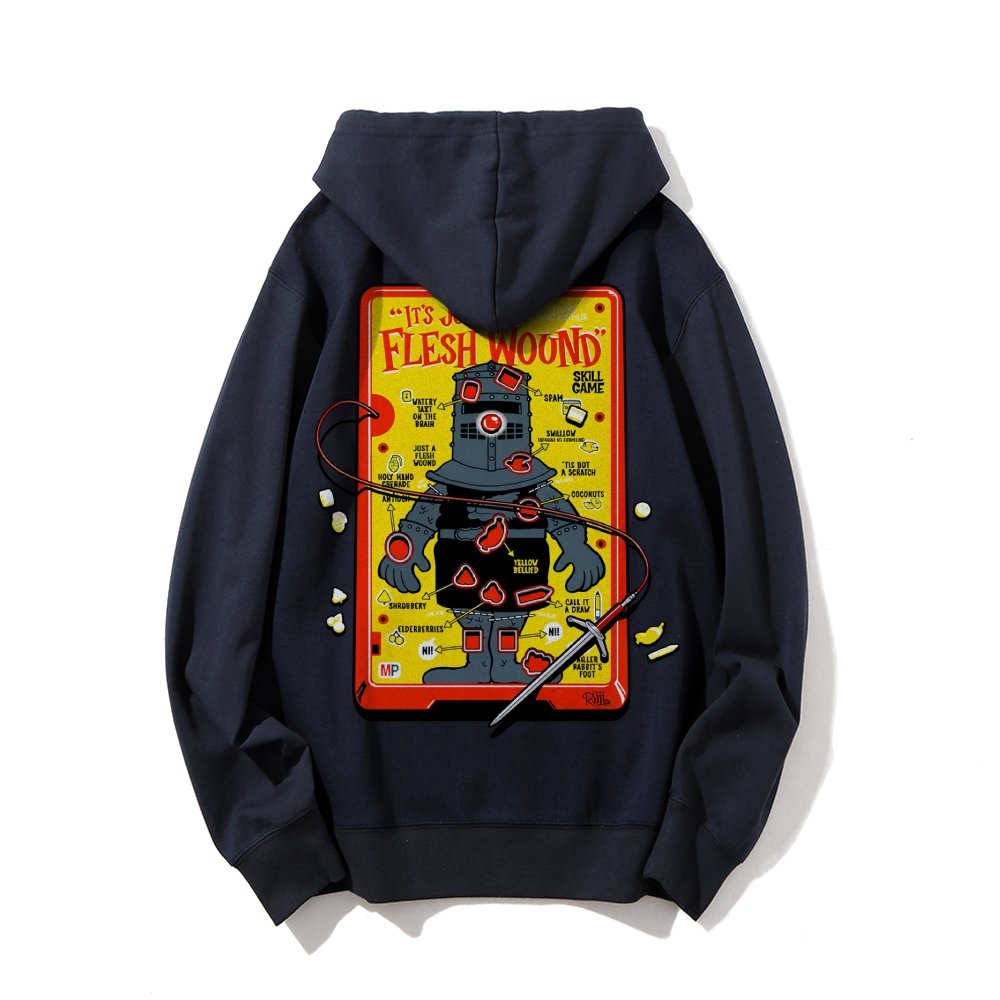 Flesh Wound Skill Game Nerdy Printed Back Cotton Hoodie