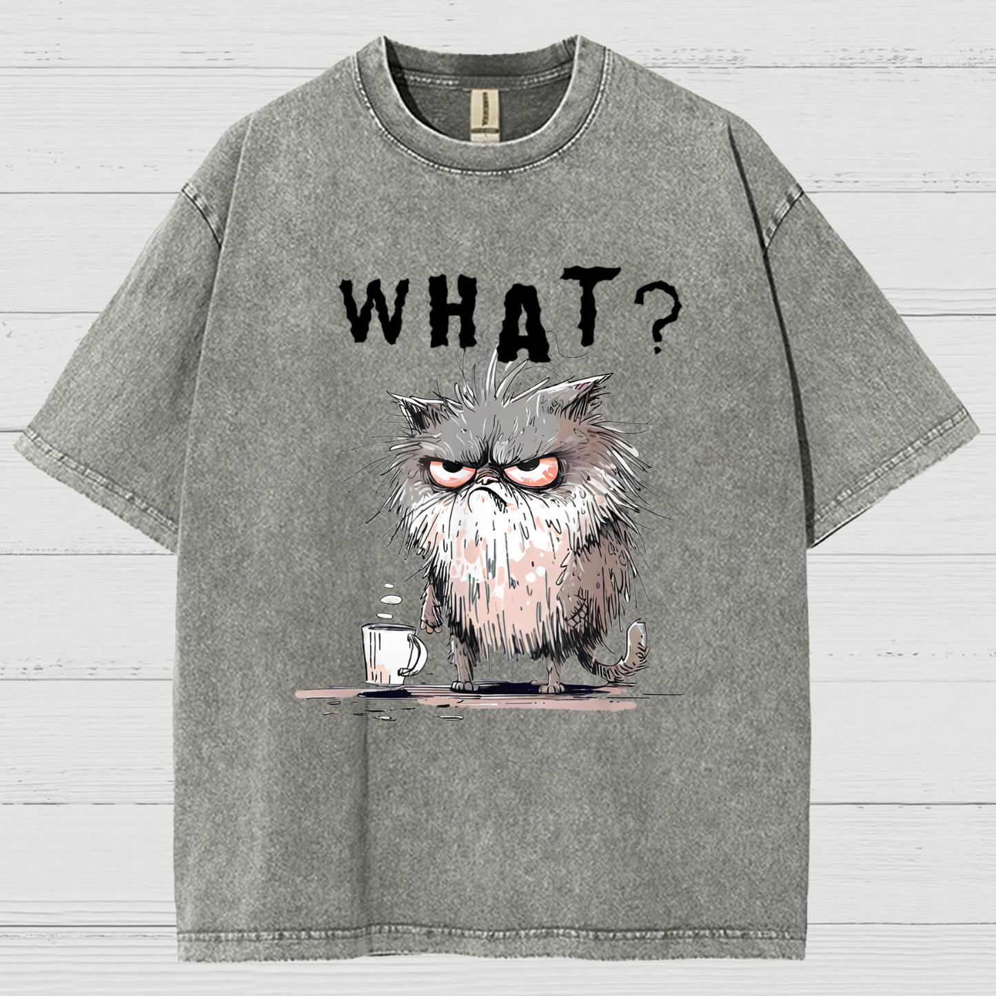 Bad Temper Feline With Coffee Grumpily Catty Funny Vintage Distressed T-shirt